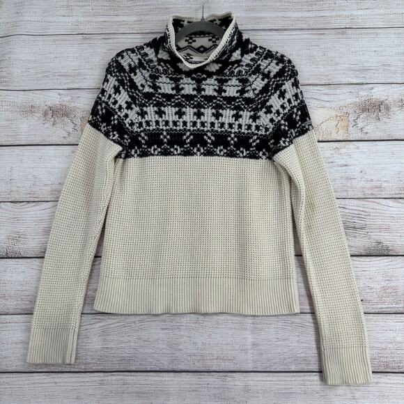 Columbia Waffle Knit Fair‎ Isle Mock Wool Blend Sweater Women's M Cream/Black - Picture 1 of 11